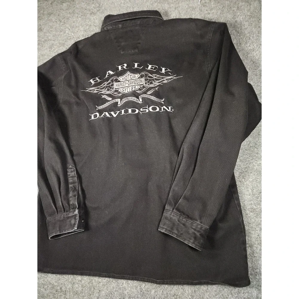 Harley Davidson Vintage 2003 Men Black Canvas Work Shirt Jacket Logo 96120-04VM